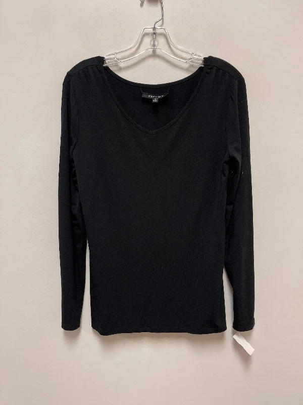 Women's Blouse with Notched CollarTop Long Sleeve Basic By Ellen Tracy In Black, Size: M