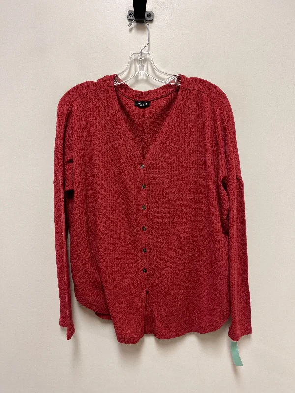 Women's Blouse with Keyhole NeckTop Long Sleeve By Ana In Red, Size: S