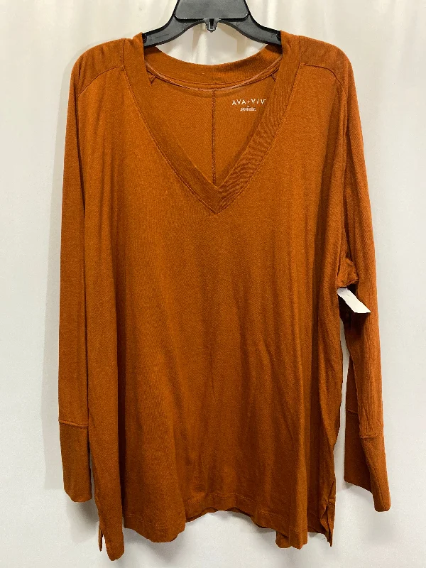 Women's Blouse with Peter Pan CollarTop Long Sleeve By Ava & Viv In Brown, Size: 3x