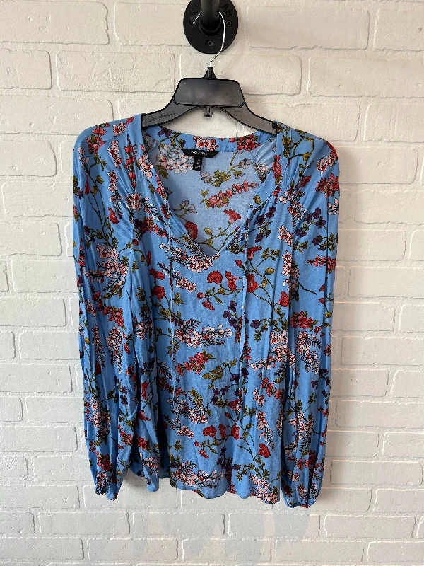 Women's Ruffled BlouseTop Long Sleeve By Banana Republic In Blue, Size: L