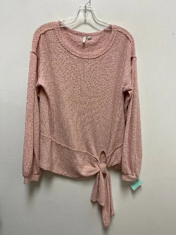 Women's Blouse with Low CollarTop Long Sleeve By Cato In Pink, Size: S