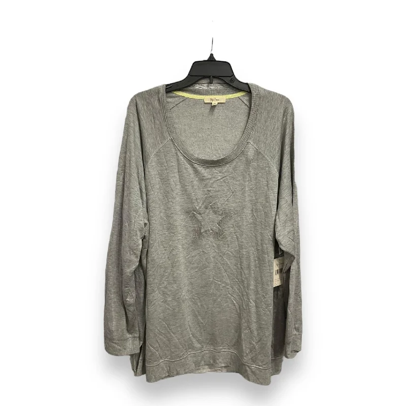 Women's Blouse with Low CollarTop Long Sleeve By Cmc In Grey, Size: 3x