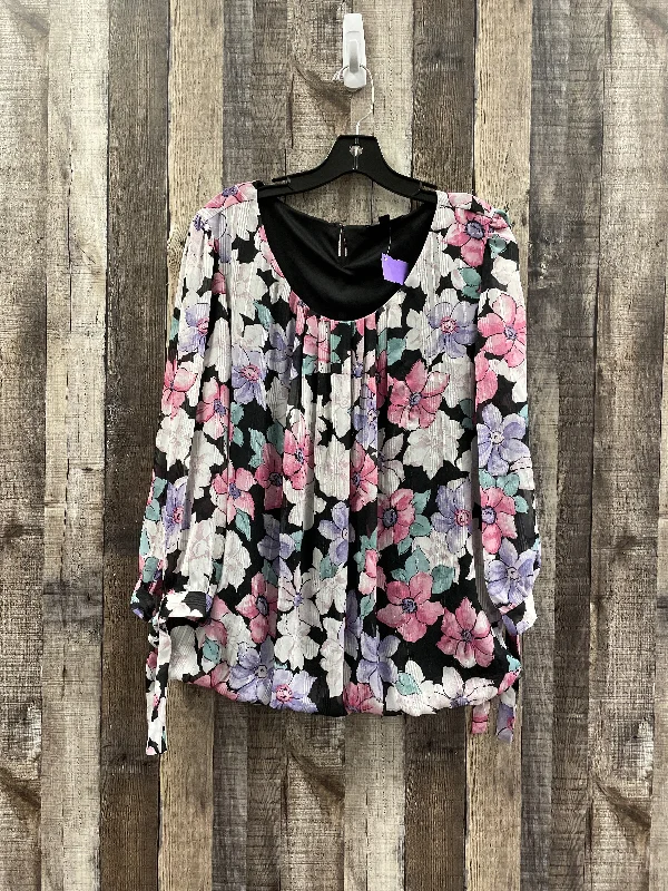 Women's Blouse with BeltTop Long Sleeve By Cme In Floral Print, Size: Xl