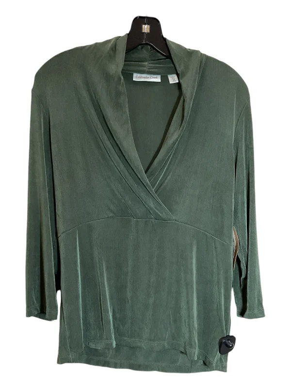 Women's Blouse with Peter Pan CollarTop Long Sleeve By Coldwater Creek In Green, Size: M