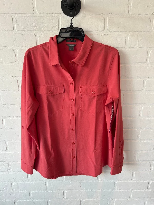 Women's Blouse with Puffed SleevesTop Long Sleeve By Eddie Bauer In Orange, Size: M