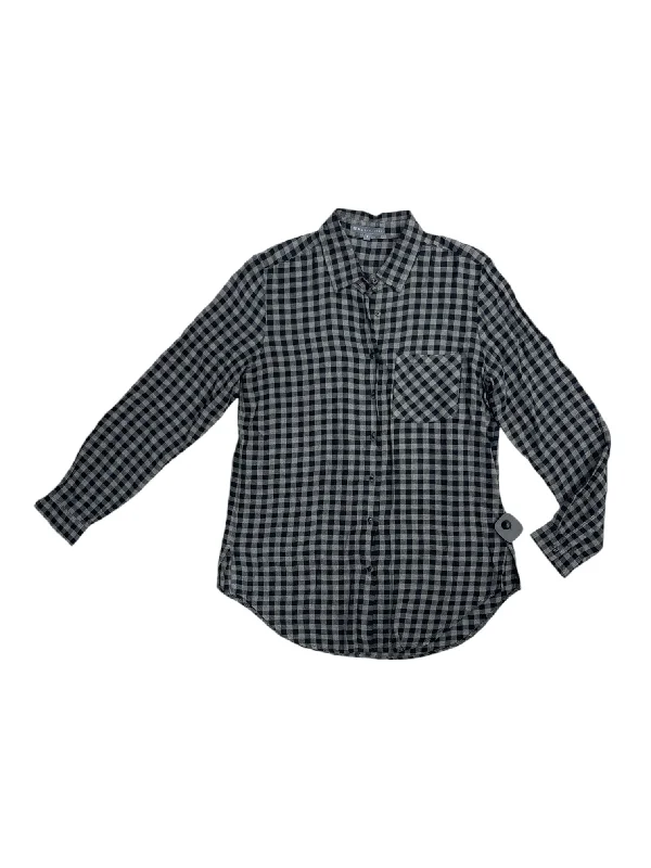 Women's Blouse with Sweetheart CollarTop Long Sleeve By Elliott Lauren In Checkered Pattern, Size: 8