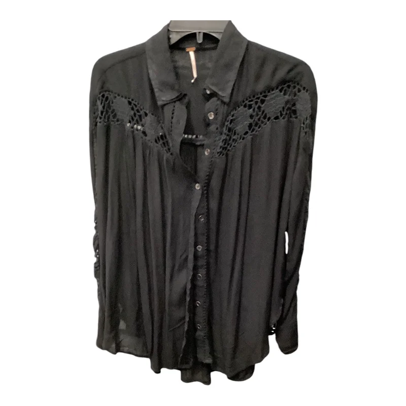 Women's Blouse with Shawl CollarTop Long Sleeve By Free People In Black, Size: S