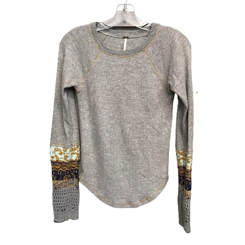 Women's Short-Sleeve BlouseTop Long Sleeve By Free People In Grey, Size: S