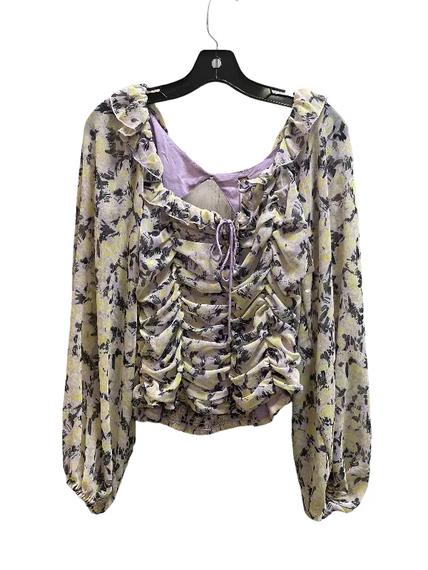 Women's Blouse with Keyhole CollarTop Long Sleeve By Free People In Purple, Size: L