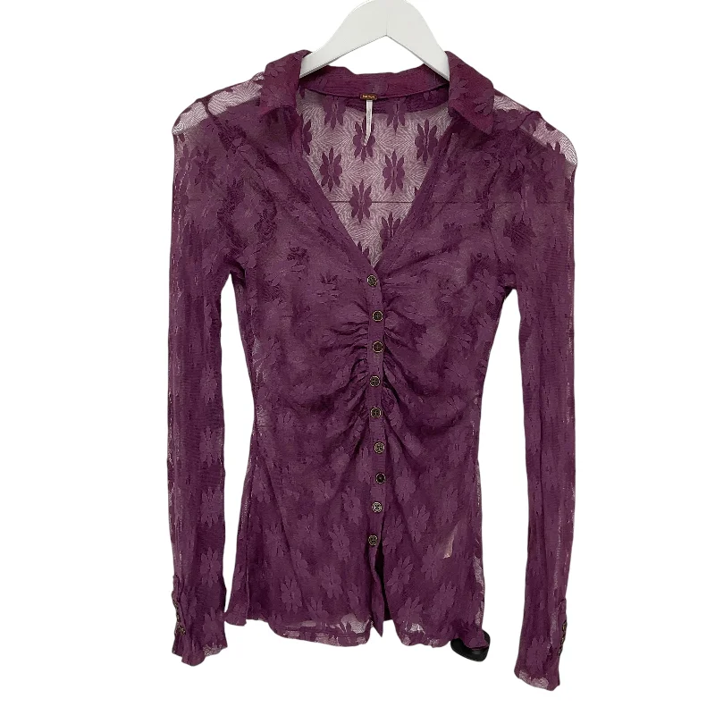 Women's Blouse with Sweetheart CollarTop Long Sleeve By Free People In Purple, Size: Xs