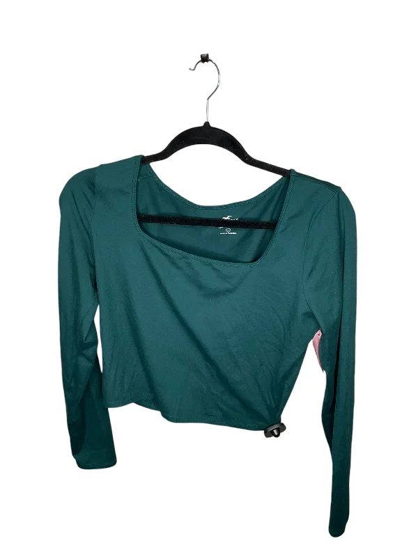 Women's Blouse with Lapel CollarTop Long Sleeve By Hollister In Green, Size: L