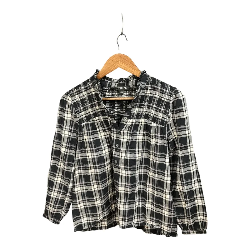 Women's Blouse with Gathered SleevesTop Long Sleeve By J. Crew In Plaid Pattern, Size: Xs