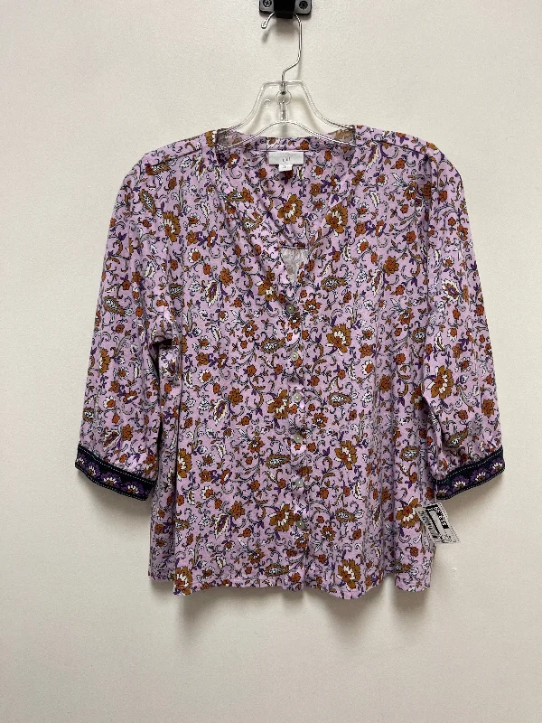 Women's Blouse with Collarless DesignTop Long Sleeve By J. Jill In Purple, Size: M