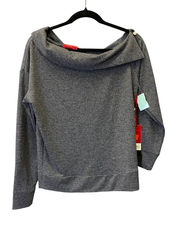 Women's Blouse with Narrow CollarTop Long Sleeve By Jennifer Lopez In Grey, Size: Xs