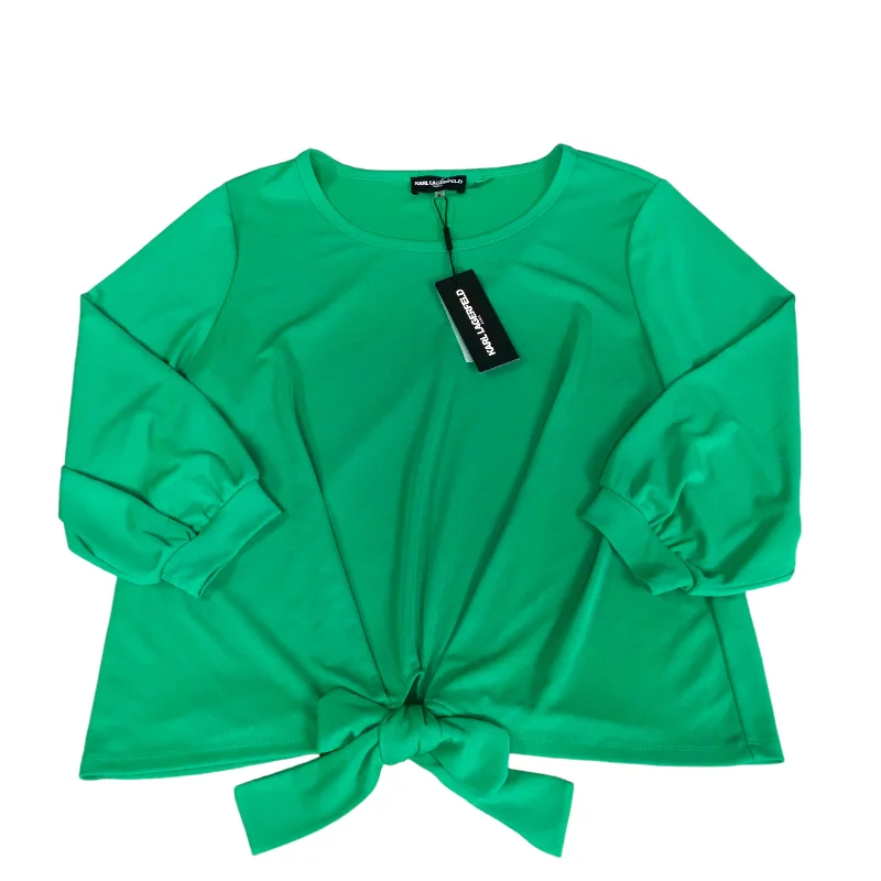 Women's Blouse with Collarless DesignTop Long Sleeve By Karl Lagerfeld In Green, Size: M