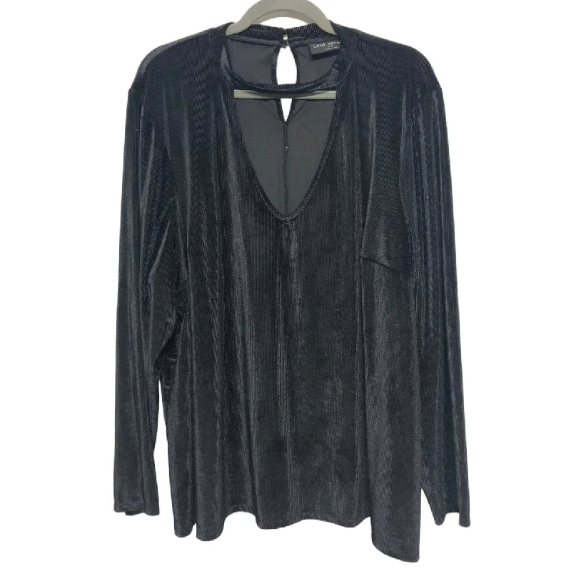 Women's Blouse with Shirt CollarTop Long Sleeve By Lane Bryant In Black, Size: 26