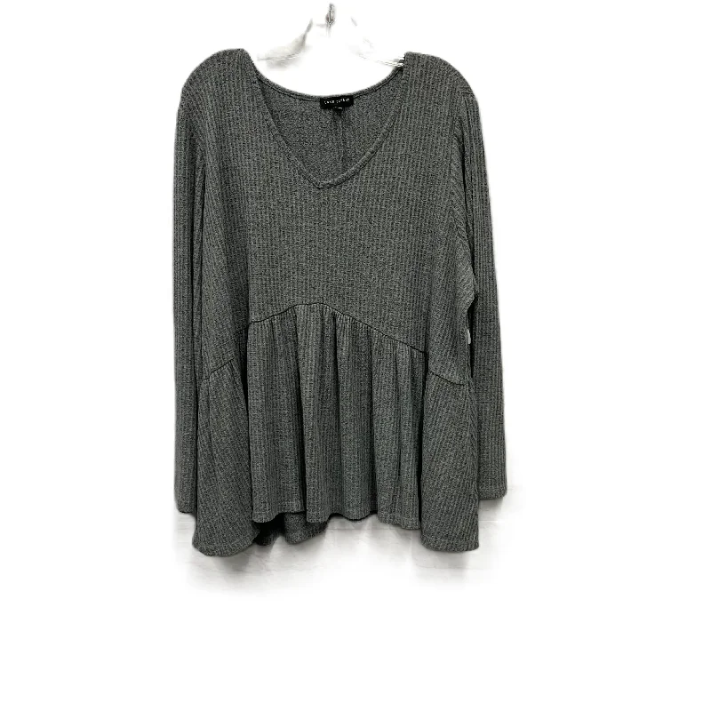 Women's Blouse with Sweetheart NeckTop Long Sleeve By Lane Bryant In Grey, Size: 1x