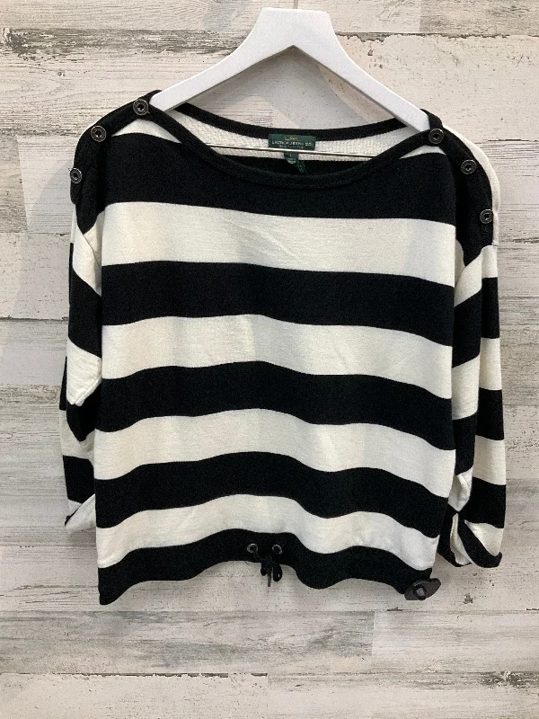 Women's Blouse with Short SleevesTop Long Sleeve By Lauren By Ralph Lauren In Black & White, Size: L