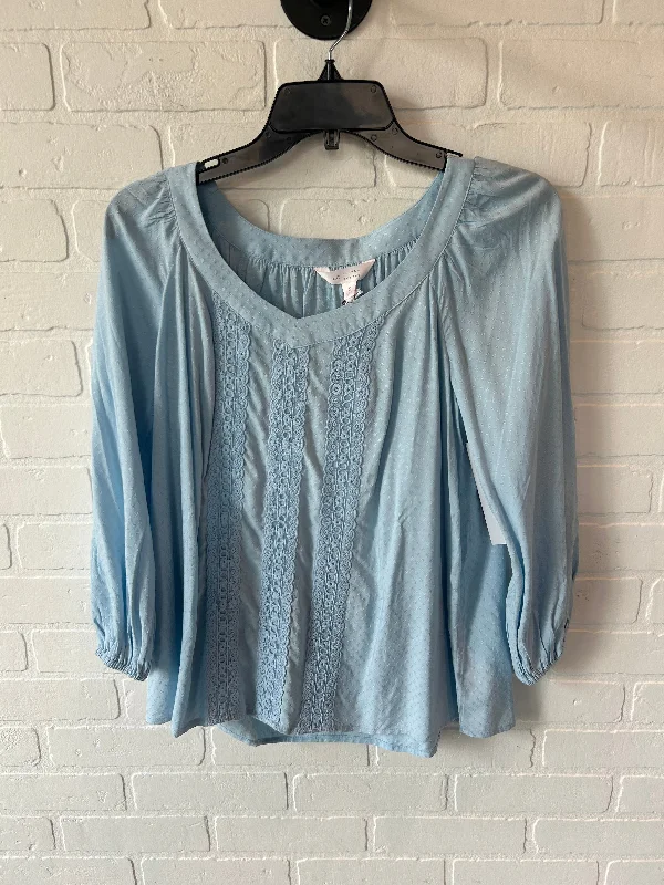 Women's Blouse with Sweetheart CollarTop Long Sleeve By Lc Lauren Conrad In Blue, Size: S