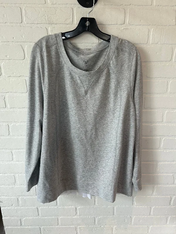 Women's Blouse with Lapel CollarTop Long Sleeve By Livi Active In Grey & White, Size: 1x