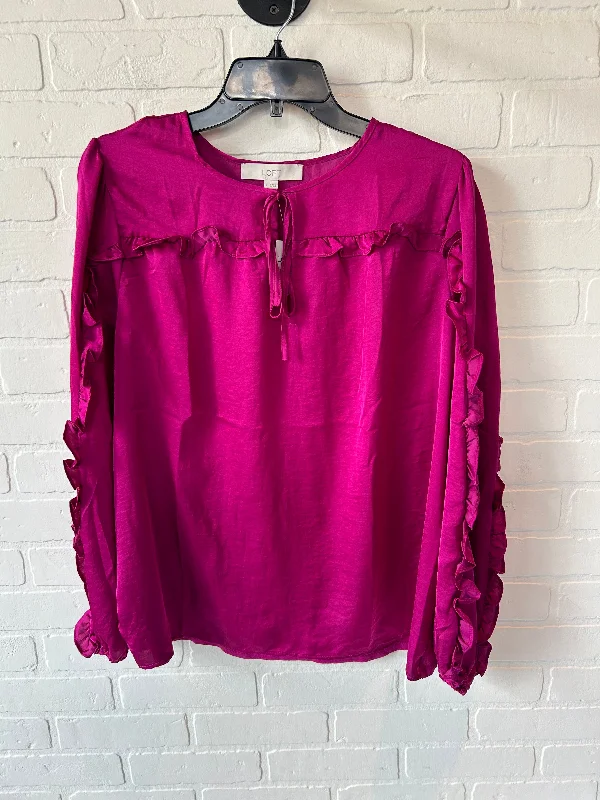 Women's Blouse with Boat CollarTop Long Sleeve By Loft In Pink, Size: L