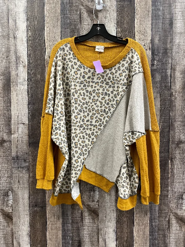 Women's V-Neck BlouseTop Long Sleeve By Lovely Melody In Yellow, Size: M