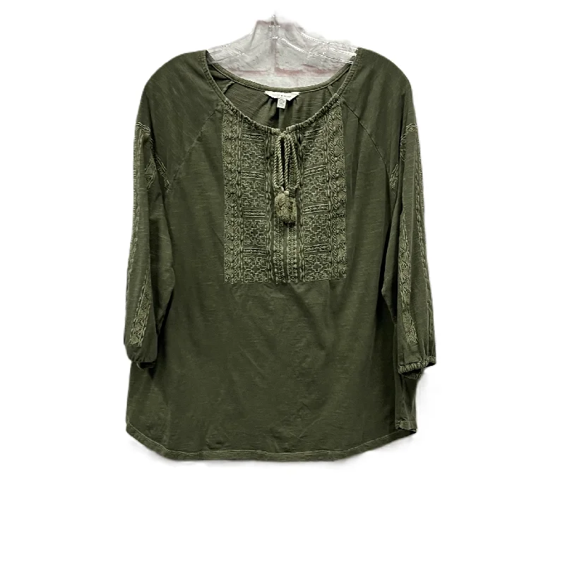 Women's Button-Up BlouseTop Long Sleeve By Lucky Brand In Green, Size: 1x