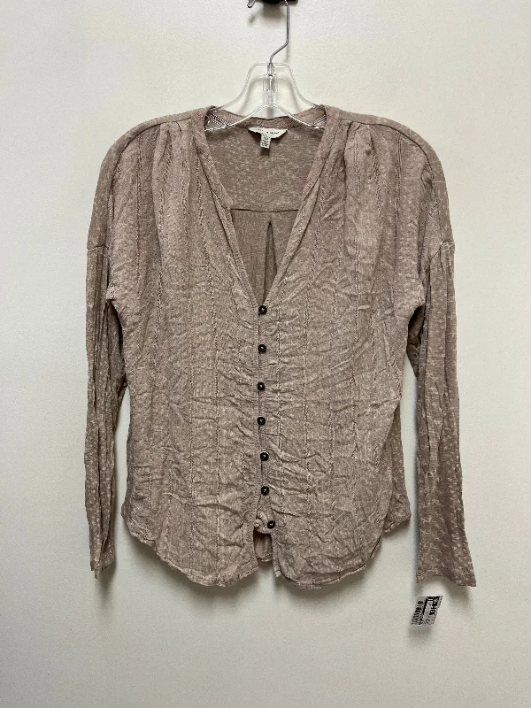 Women's Blouse with Boat NeckTop Long Sleeve By Lucky Brand In Grey, Size: Petite   S