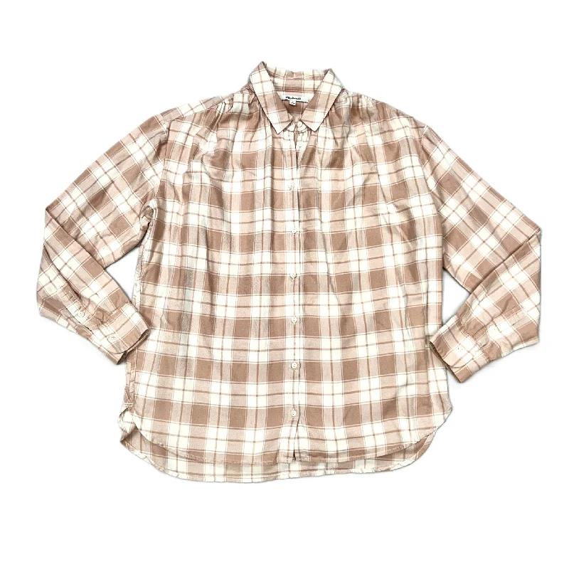 Women's Blouse with U-Shaped NeckTop Long Sleeve By Madewell In Plaid Pattern, Size: S