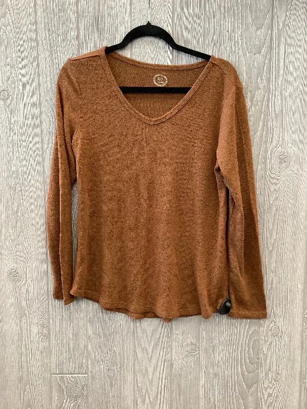 Women's Blouse with Peter Pan CollarTop Long Sleeve By Maurices In Brown, Size: M