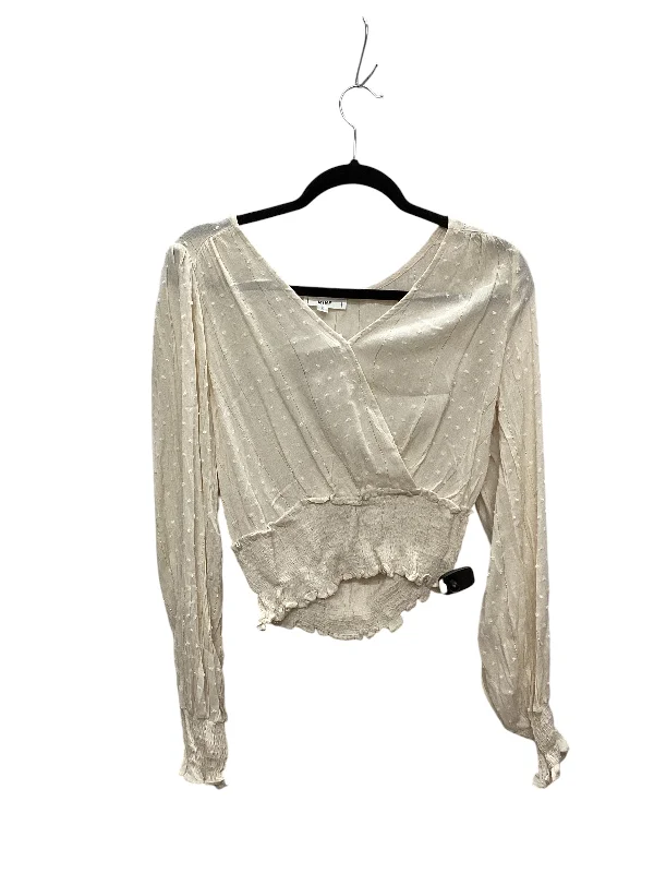 Women's Blouse with Low CollarTop Long Sleeve By Mine In Cream, Size: L