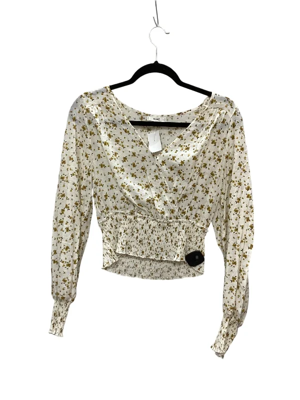 Women's Blouse with Square CollarTop Long Sleeve By Mine In Floral Print, Size: L