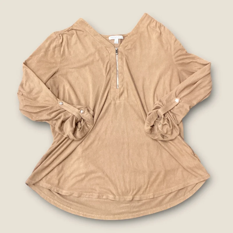 Women's Long-Sleeve BlouseTop Long Sleeve By Notations In Tan, Size: L