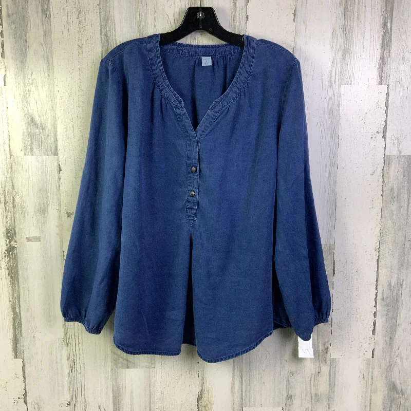 Women's Blouse with TasselsTop Long Sleeve By Old Navy In Blue Denim, Size: L