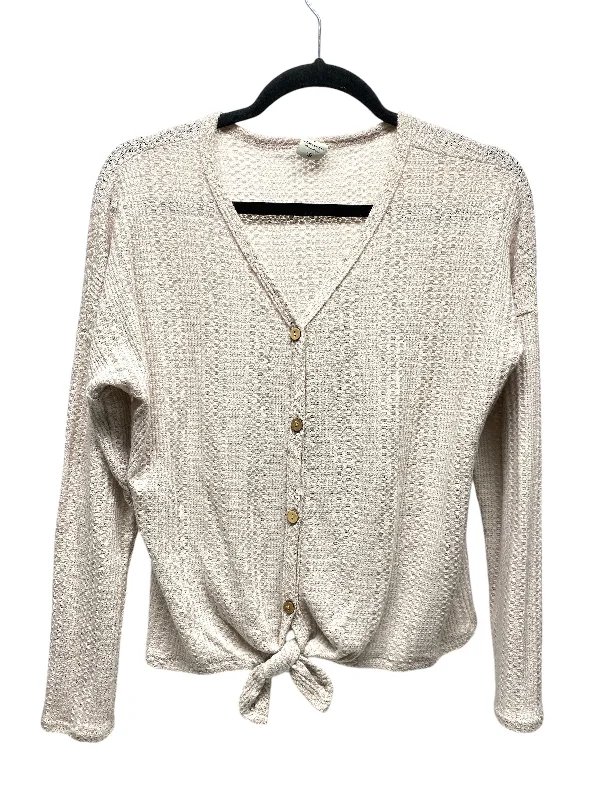 Women's Blouse with RufflesTop Long Sleeve By Paper Crane In Beige, Size: S