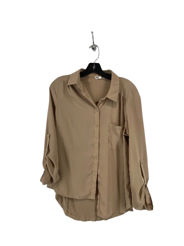 Women's Blouse with V-Shaped HemTop Long Sleeve By Pleione In Brown, Size: M