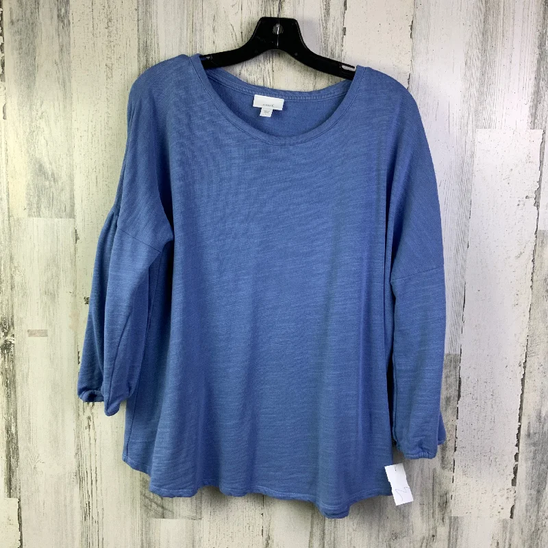 Women's Blouse with Mandarin CollarTop Long Sleeve By Pure Jill In Blue, Size: L