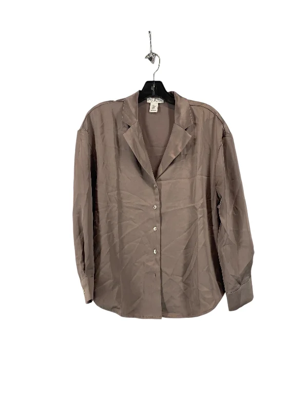 Women's Blouse with Mid-LengthTop Long Sleeve By Rachel Zoe In Taupe, Size: M