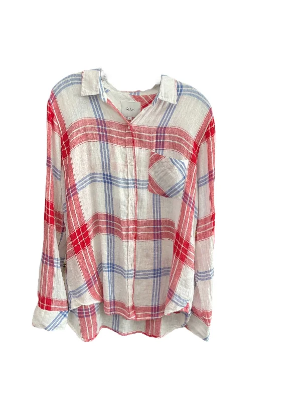 Women's Blouse with Keyhole CollarTop Long Sleeve By Rails In Plaid Pattern, Size: Medium