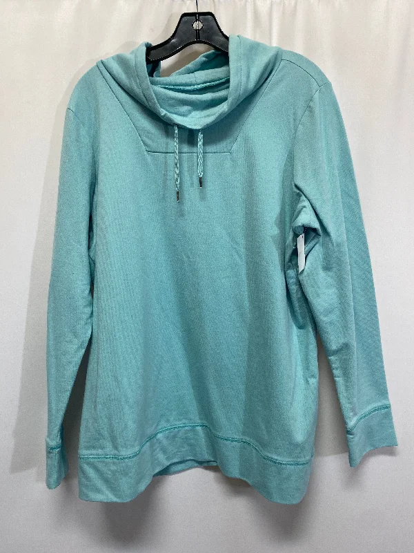 Women's Blouse with Keyhole CollarTop Long Sleeve By Real Comfort In Teal, Size: Xl