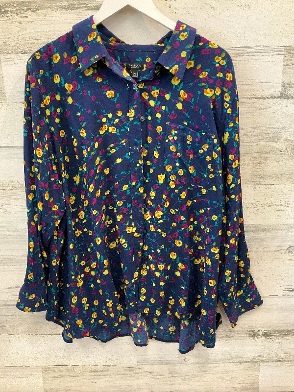 Women's Blouse with SmockingTop Long Sleeve By Talbots In Blue, Size: 3x