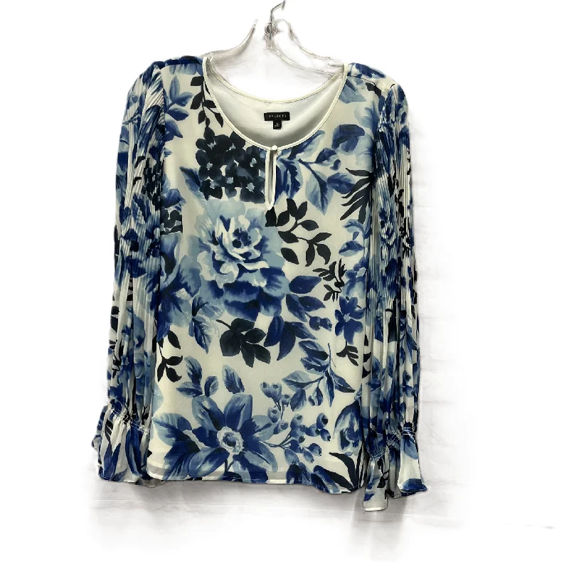 Women's Blouse with Shirt CollarTop Long Sleeve By Talbots In Blue & White, Size: L