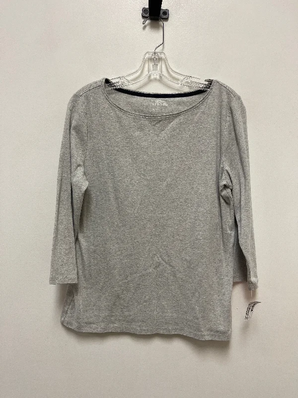 Women's Blouse with Low CollarTop Long Sleeve By Talbots In Grey, Size: L