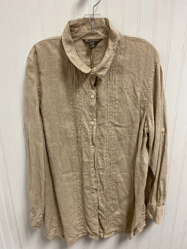 Women's Striped BlouseTop Long Sleeve By Tommy Bahama In Taupe, Size: Xl