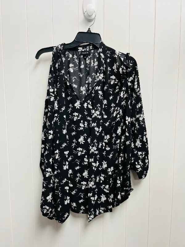 Women's Patterned BlouseTop Long Sleeve By Torrid In Black & White, Size: 2x