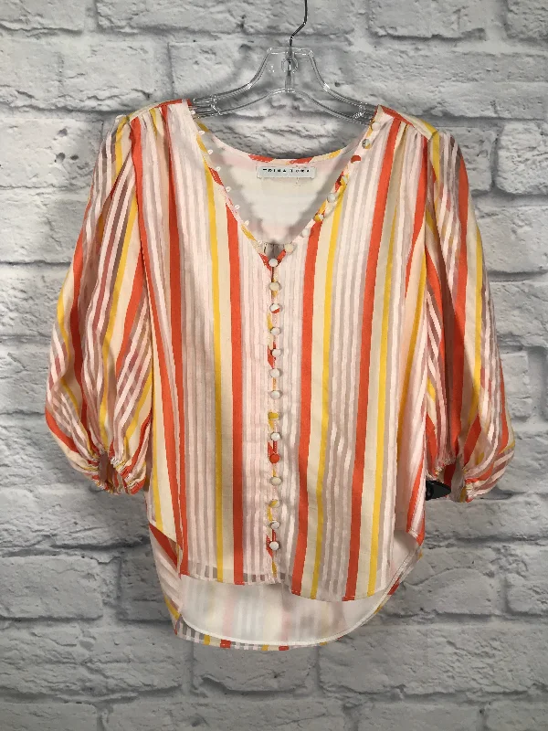 Women's Blouse for Casual WearTop Long Sleeve By Trina Turk In Orange & White, Size: M