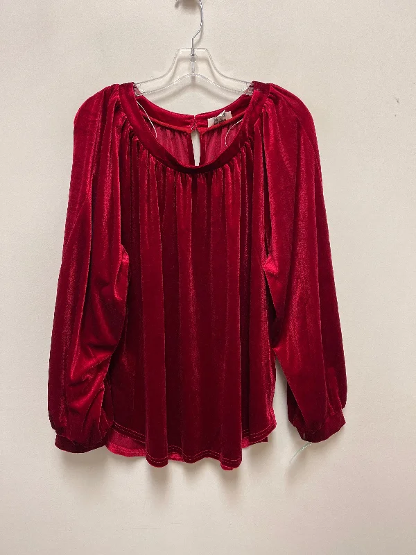 Women's Blouse with PleatsTop Long Sleeve By Umgee In Red, Size: L