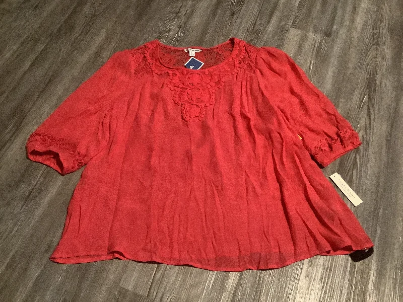 Women's Blouse with Mandarin CollarTop Long Sleeve By Zac And Rachel In Red, Size: 2x