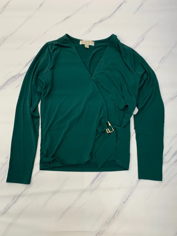 Women's Blouse with Rounded CollarTop Long Sleeve Designer By Michael By Michael Kors In Green, Size: S