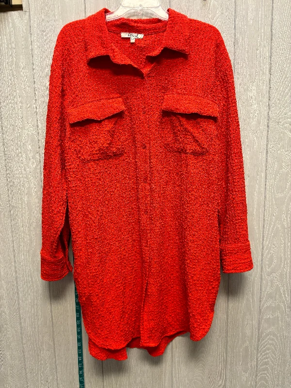 Women's Blouse for OfficeTunic Long Sleeve By Blush In Red, Size: 1x